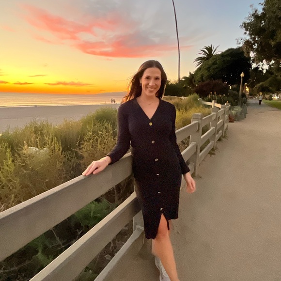 BARELY WORN - ZARA BLACK RIBBED DRESS WITH GOLD BUTTONS - Picture 6 of 9